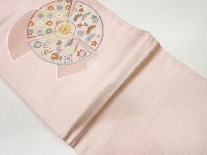 扇に宝尽くし・蜀江文・花々模様織出し名古屋帯